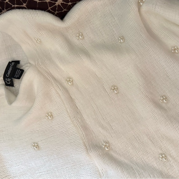 New NWOT couture gems white ivory poncho sweater with pearl beads winter - Picture 9 of 12